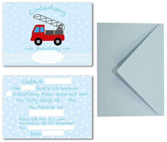 fire station 8 x party invitation cards with envelopes