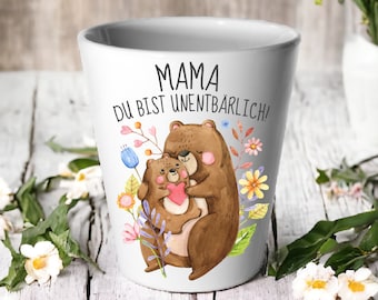 Flowerpot for Mother's Day with personalized text / made of ceramic height 10 cm / diameter 9 cm / gift for mom / bear motif