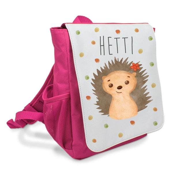 Children's backpack motif hedgehog for kindergarten or leisure with name personalized / in blue or pink for girls and boys