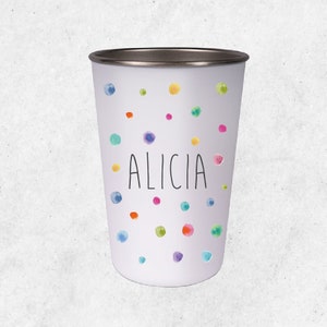 Drinking cup for children with motif dots / printed with desired name / cup made of stainless steel with 400 ml capacity and 12 cm height