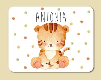 Breakfast board motif tiger printed with desired name / made of food-safe plastic / 20 x 25 cm