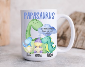 Father's Day coffee mug / cute funny ceramic mug with personalized back / Papasaurus motif 300 ml