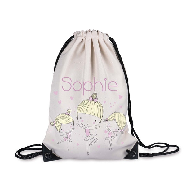 Gym bag motif ballerina / sports bag natural colored edge protection and name / 33 x 45 cm / for school, kindergarten & sports