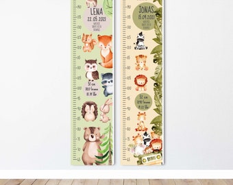 Measuring rod personalized with name and dates / 65 - 150 cm / for baptism, birth or birthday / motif safari or forest animals