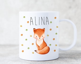 Plastic cup with fox motif for children / printed with desired name / cup with porcelain look in two sizes