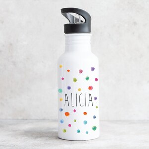 Drinking bottle made of stainless steel with dots motif for children / printed with desired name for school and sports / 500 ml capacity