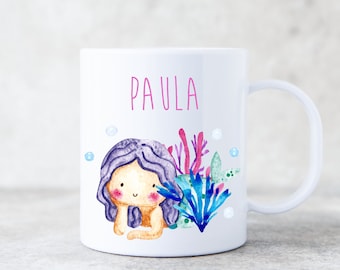 Vaso de plástico con motivo de sirena para niños/con el nombre deseado impreso/vaso con aspecto de porcelana en dos tamaños