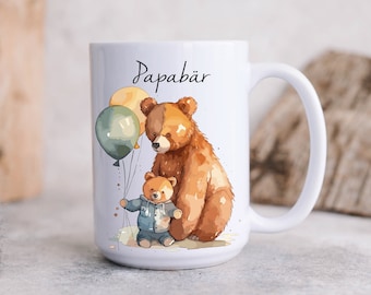 Father's Day coffee mug / cute funny ceramic mug with personalized back / bear motif 300 ml