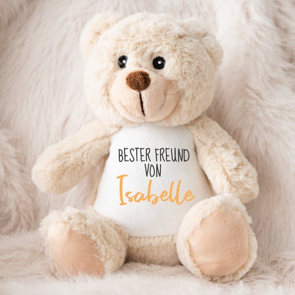 Kuscheltier Teddybär mit Namen bedruckt / Stofftier für Geburt oder Taufe / Höhe 28 cm