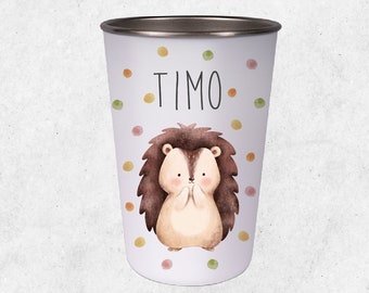 Vaso para niños con motivo de erizo / con el nombre deseado impreso / vaso de acero inoxidable con 400 ml de capacidad y 12 cm de altura