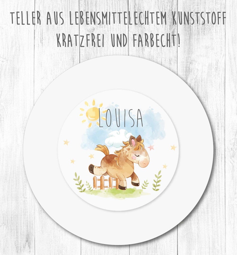 Children's tableware set personalized with name / breakfast board children's plates and cups with name made of melamine / horse image 3