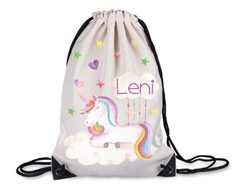 Borsa da palestra motivo unicorno 2 / borsa sportiva protezione naturale del bordo e nome / 33 x 45 cm / per scuola, asilo e sport