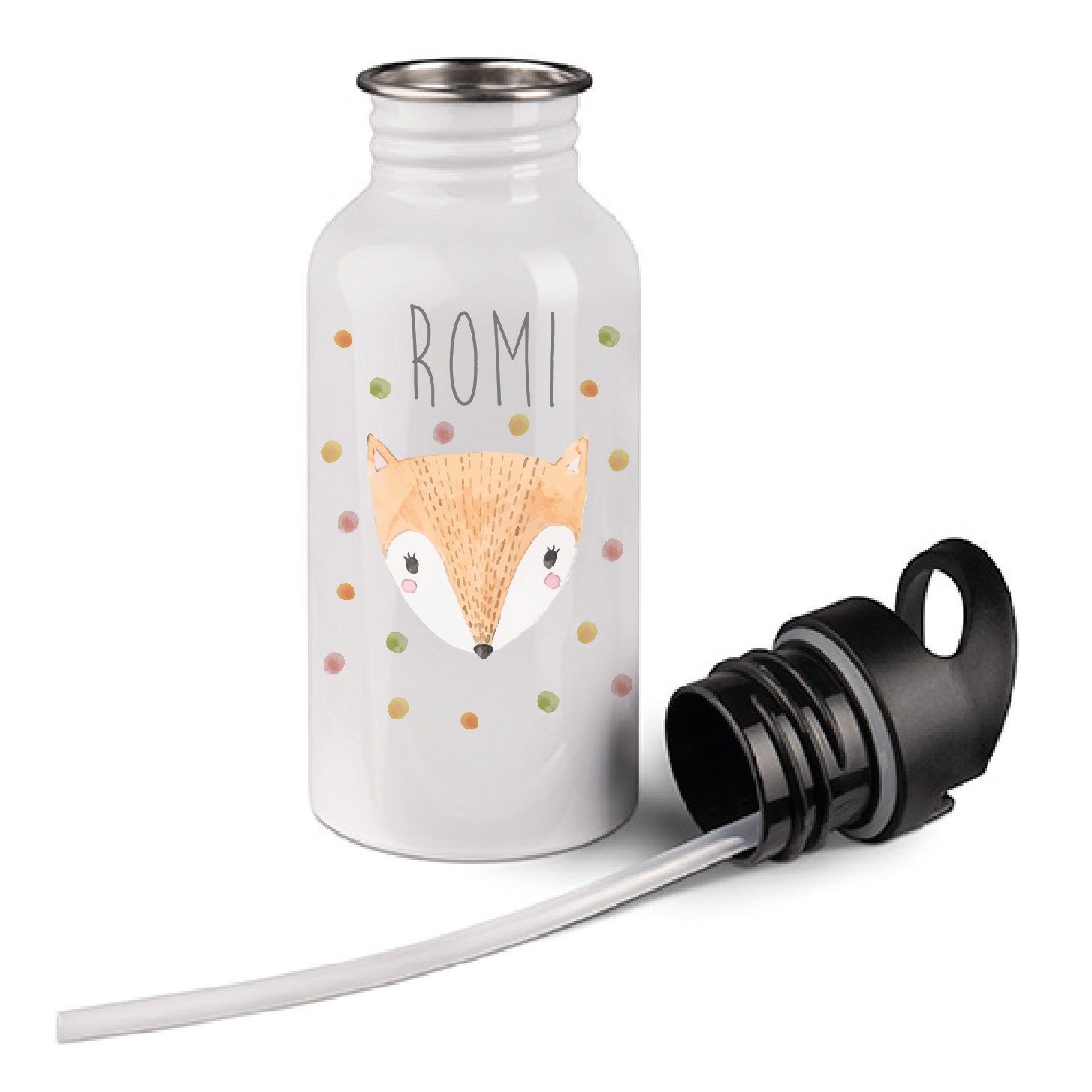 Drinking bottle motif fox for children / printed with desired name fo…
