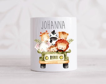 Hucha personalizada con nombre / de cerámica con motivo Safari / como hucha o regalo de dinero para niñas y niños