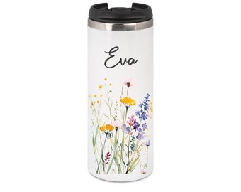 Coffee to go Becher Thermobecher aus Edelstahl / Motiv Wildblumen 2 / personalisiert mit Wunsch Namen / 340 ml