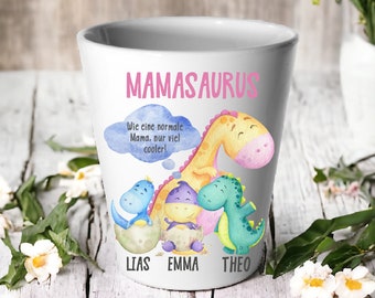 Flowerpot for Mother's Day with personalized text / made of ceramic, height 10 cm / diameter 9 cm / gift for mom / motif Mamasaurus