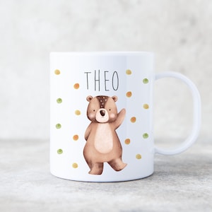 Plastic cup with bear motif for children / printed with desired name / cup with porcelain look in two sizes