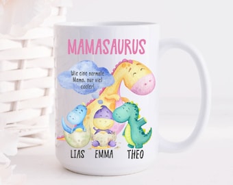 Mother's Day coffee mug / cute funny ceramic mug with personalized back / Mamasaurus motif 300 ml