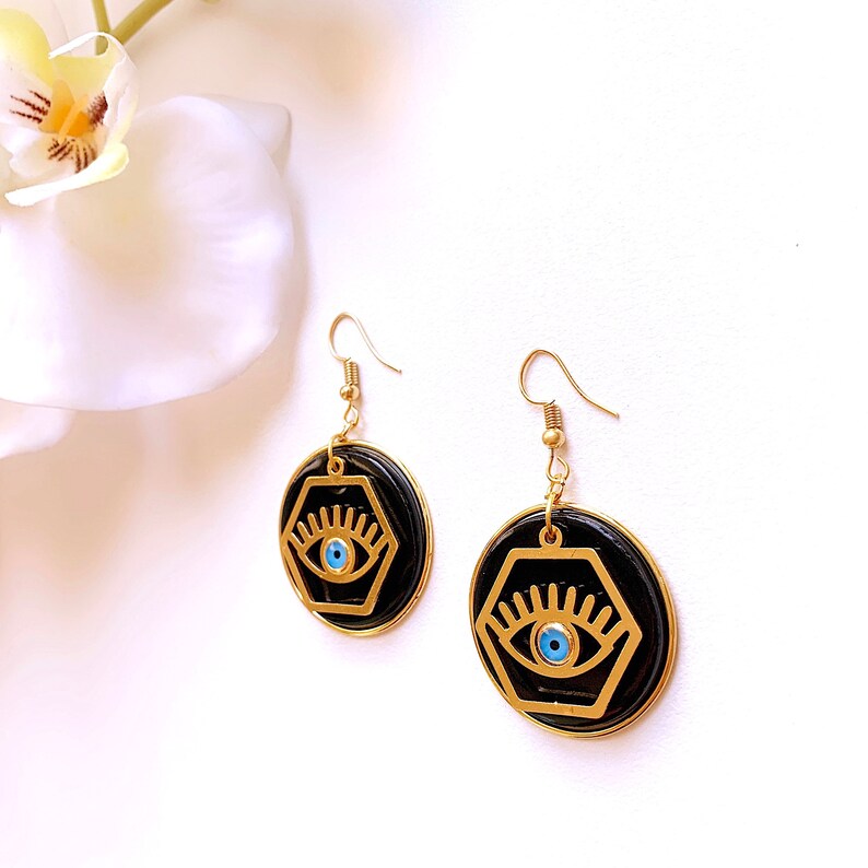 Evil Eye Clay Earrings Black Dangle Evil Eye Earrings Evil Etsy