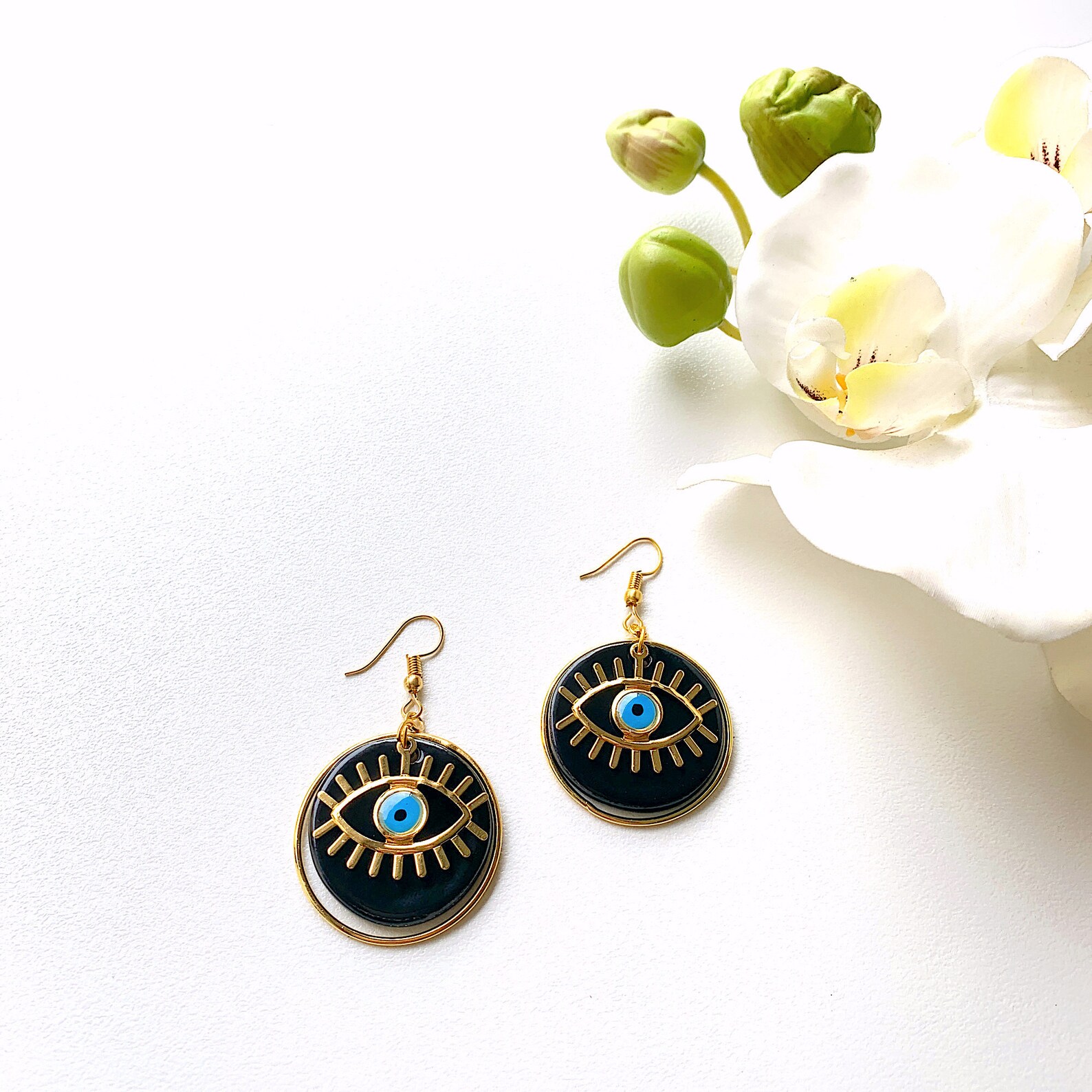 Evil Eye Clay Earrings Black Dangle Evil Eye Earrings Evil Etsy