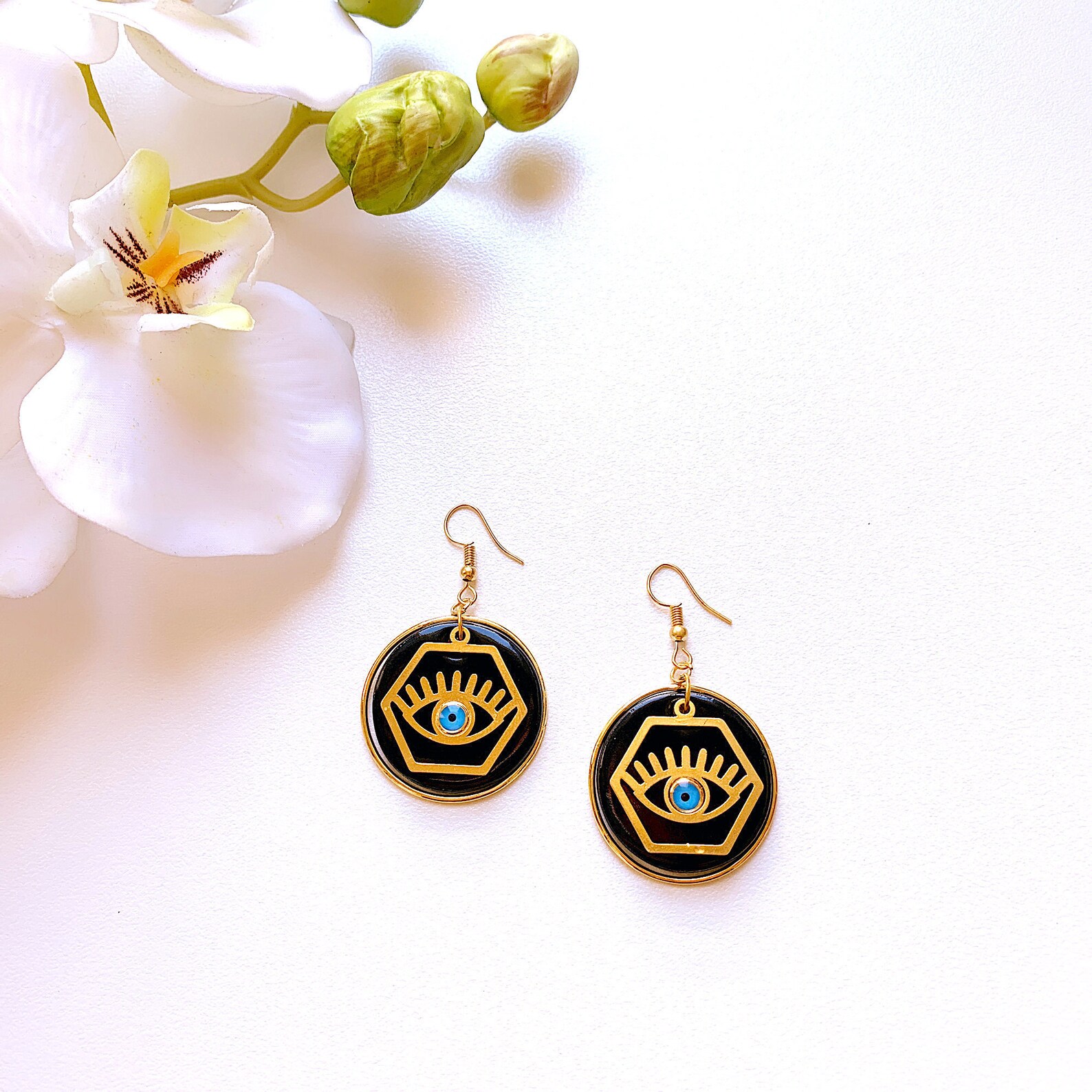 Evil Eye Clay Earrings Black Dangle Evil Eye Earrings Evil Etsy