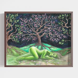 Mother Earth Original Painting - Mixed Media Artwork - Nature Goddess Woman - Tree of Life - Symbolic Spiritual Wall Art