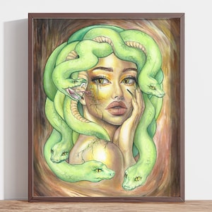 Medusa Art Print - Greek Mythology Wall Art - Dark Feminine Painting - Medusa Portrait - Mythical Surreal Artwork Print