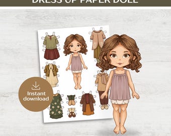 Lalka papierowa do przebierania do druku, rękodzieło dla dzieci, natychmiastowe pobranie cyfrowe, PDF