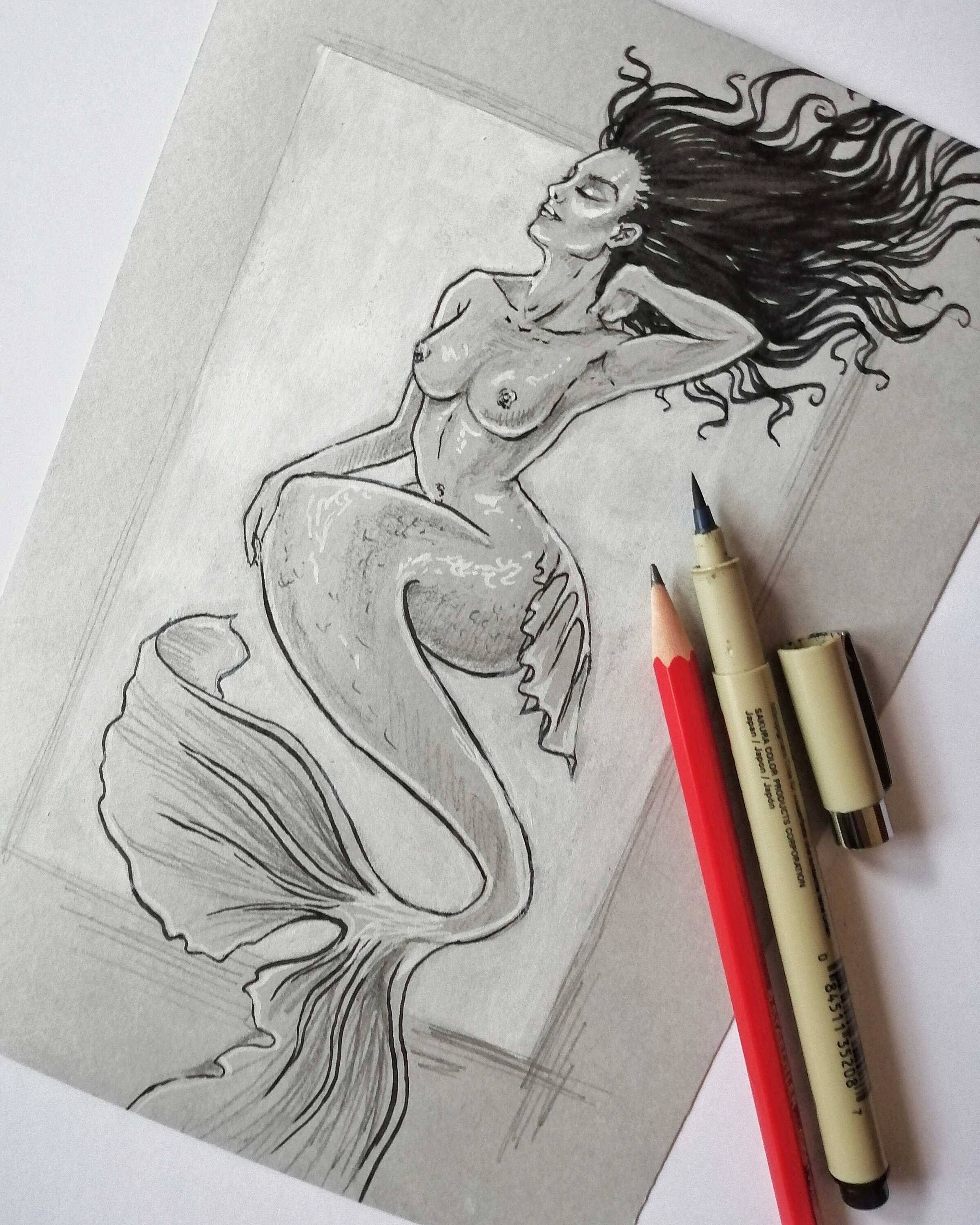 Naked mermaid drawings