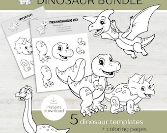 Zestaw do wycinania i wklejania dinozaurów, projekt do druku „Zbuduj dinozaura”, łatwy papierowy projekt DIY dla dzieci, natychmiastowe pobranie