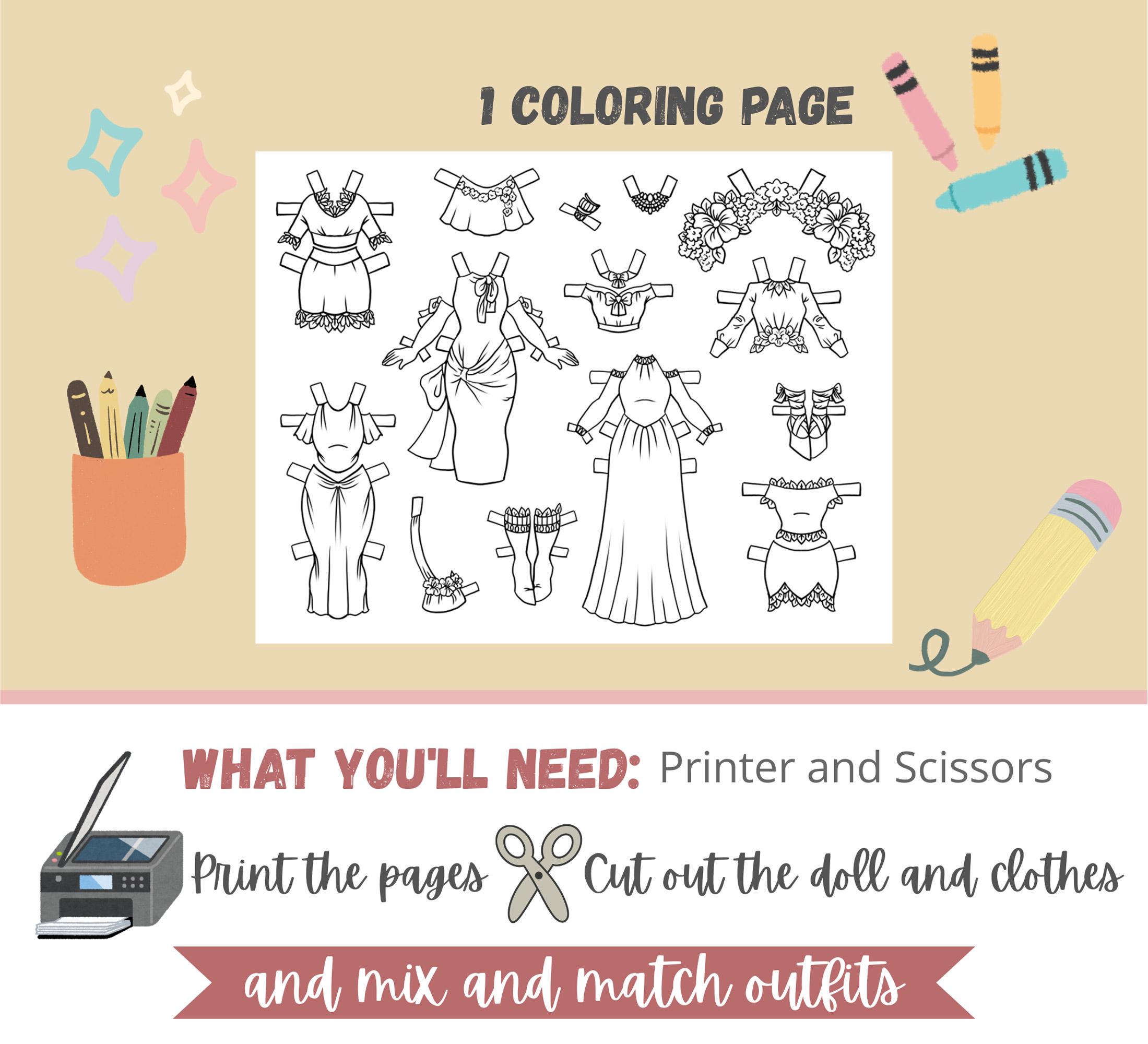 Printable Fairy Paper Doll With 40 Clothing Pieces and Coloring Page ...