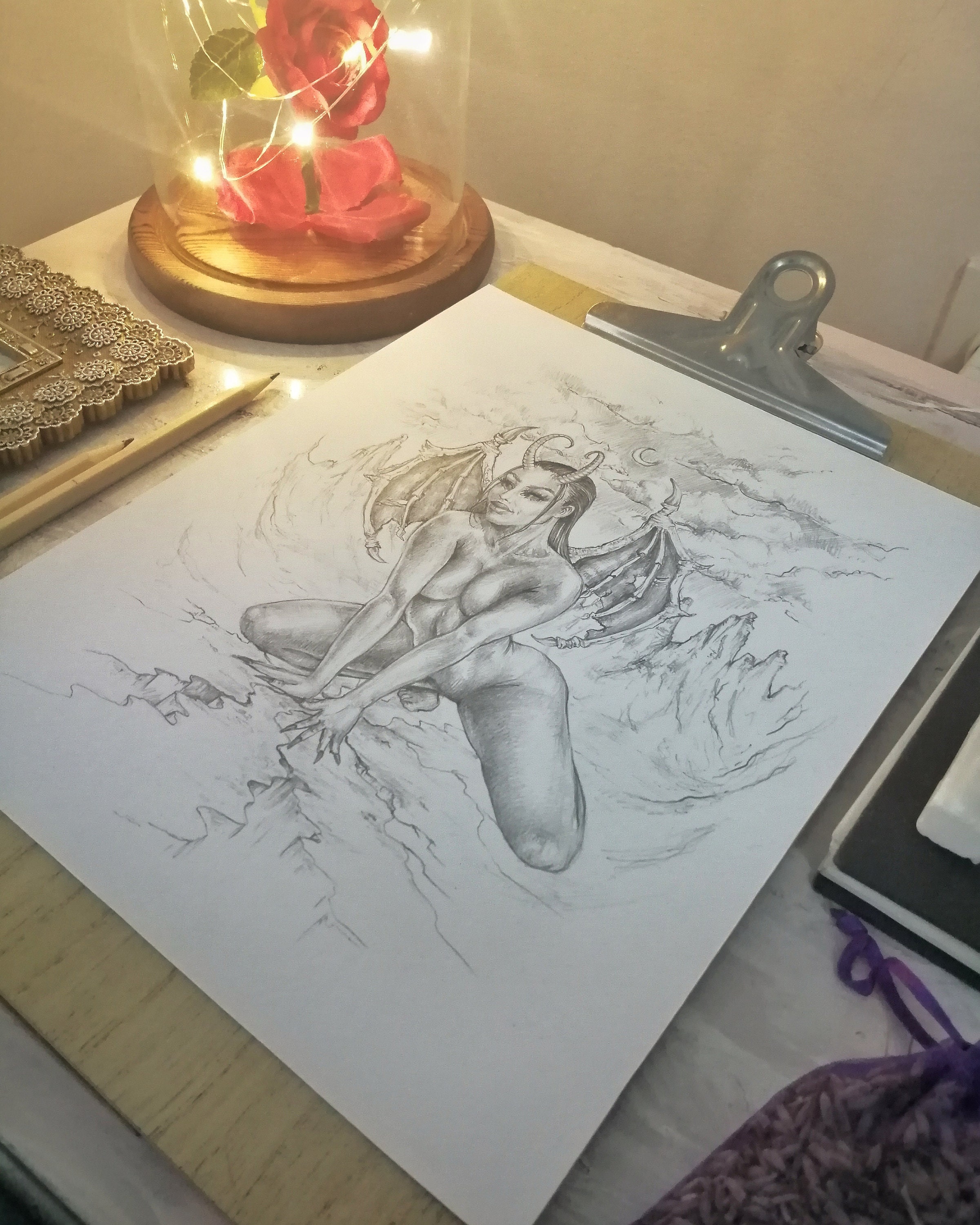 Nude Woman Demon Drawing Print Fantasy Mythical Art Prints Etsy Singapore