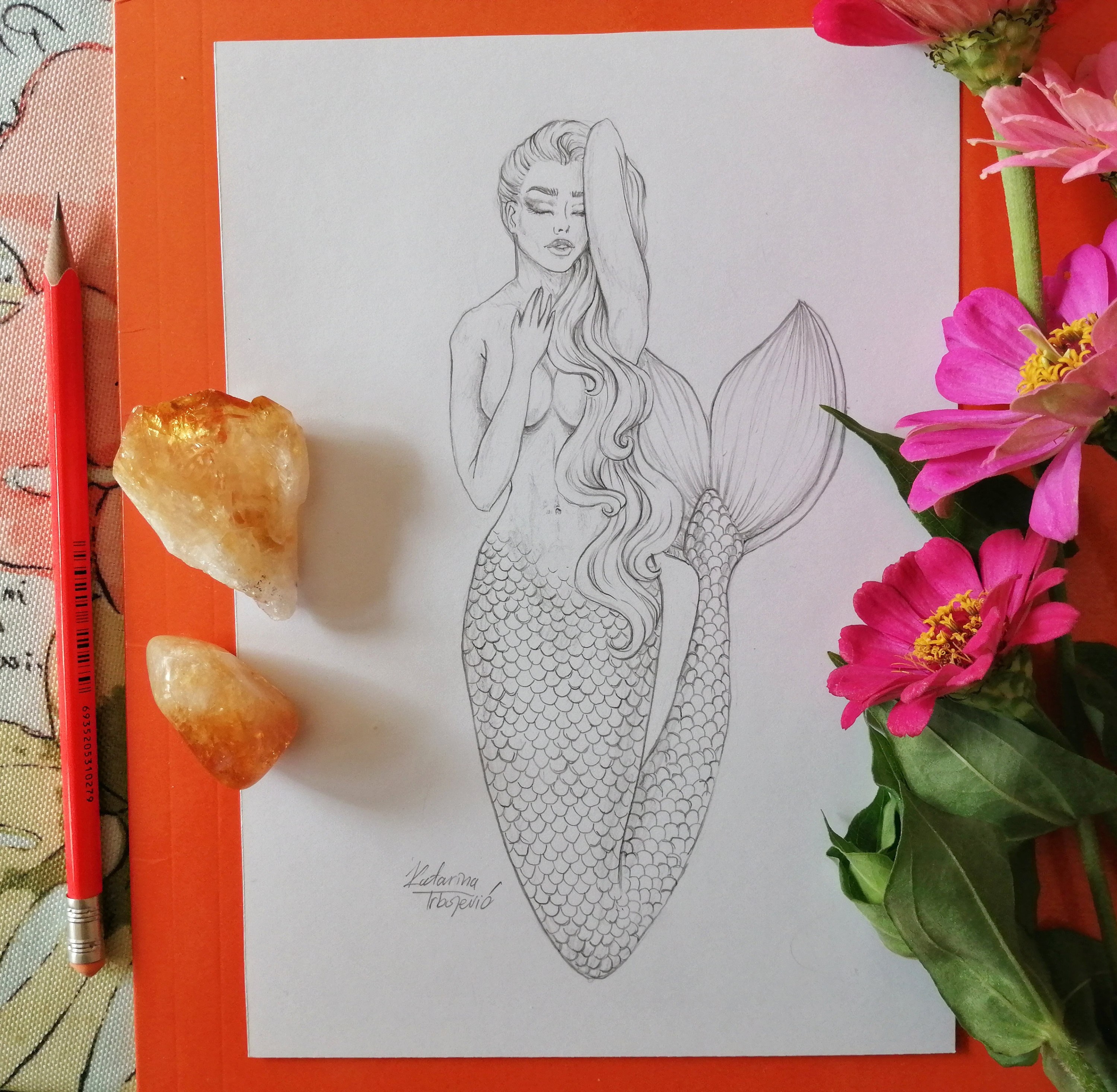 Nude Mermaid Artwork Original Graphite Pencil Drawing Etsy