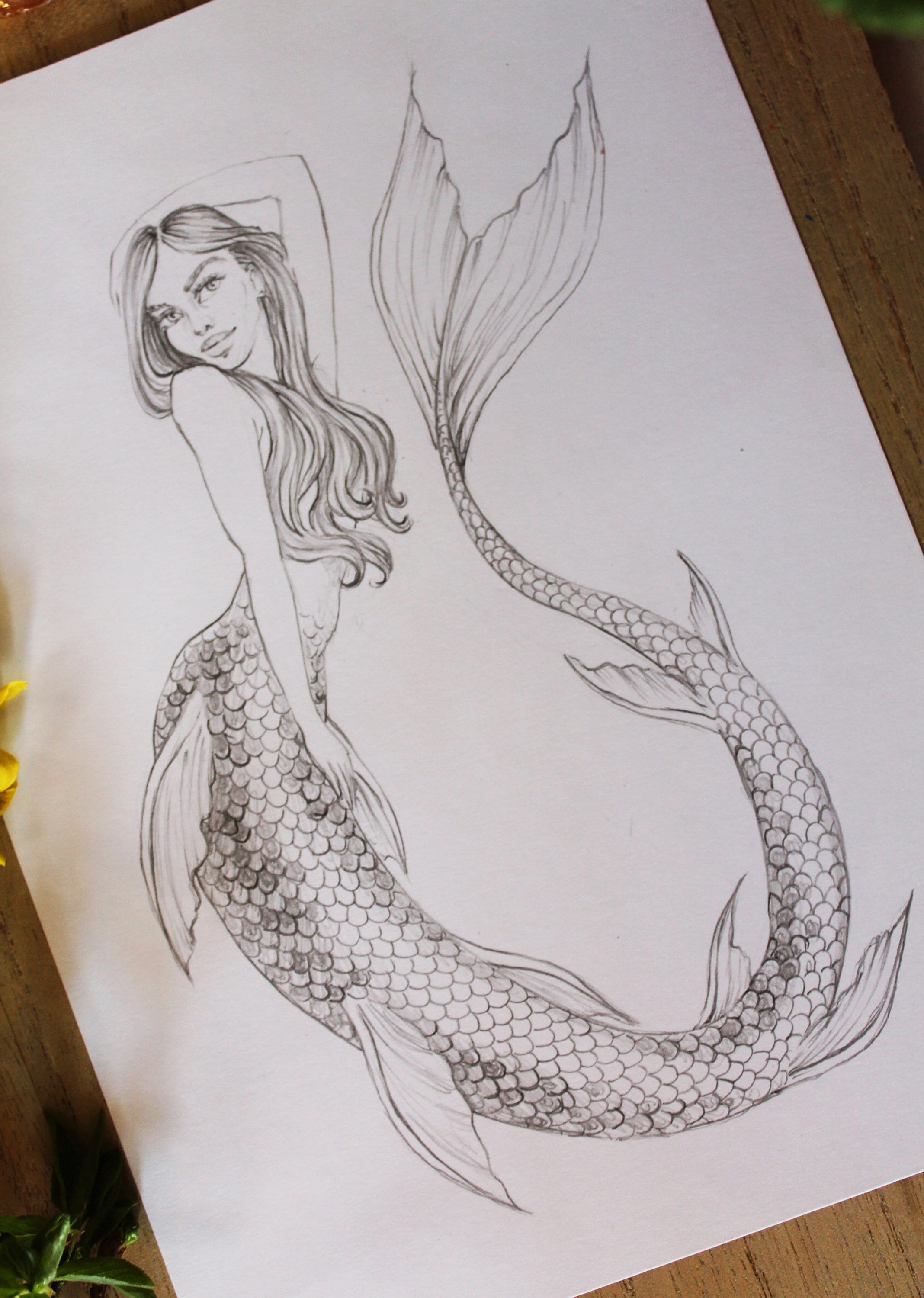 Ilustración de boceto de sirena Boceto de dibujo a lápiz de - Etsy México