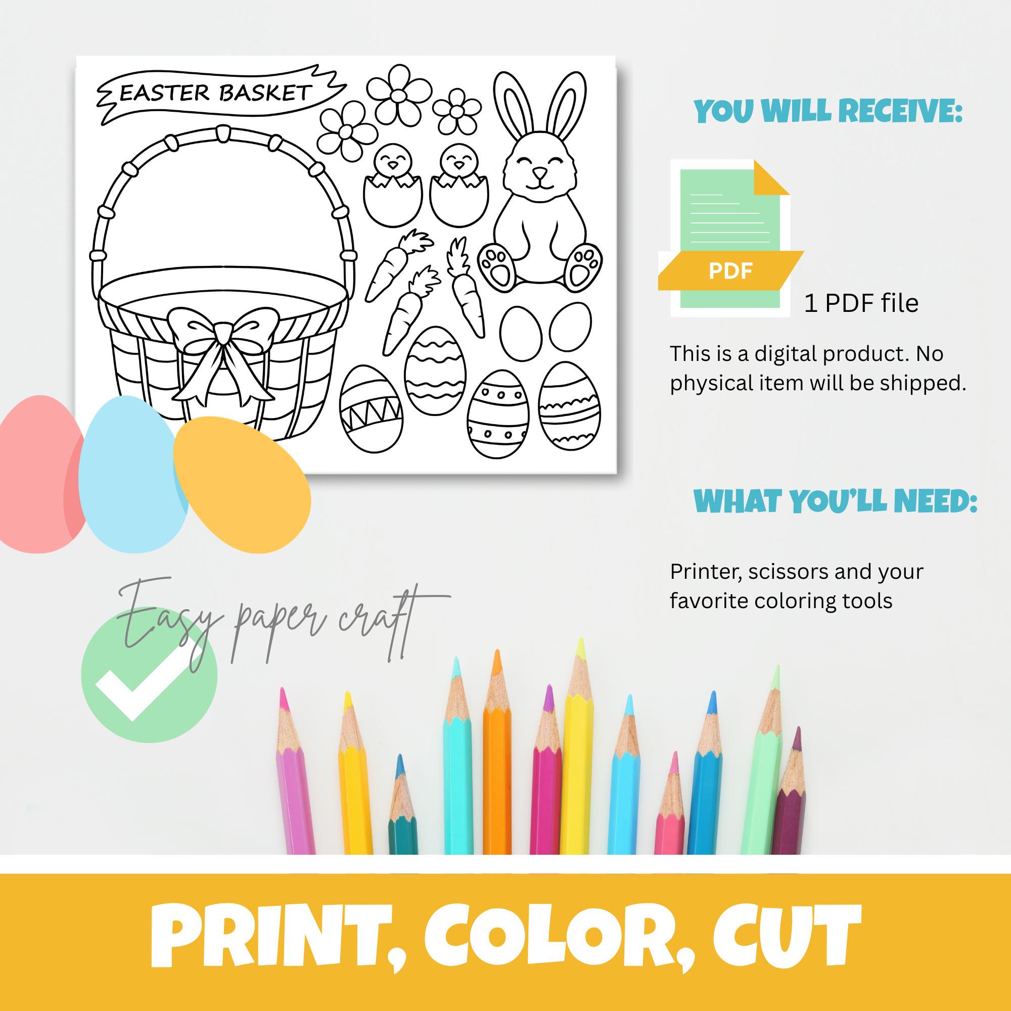 Easter Basket Craft for Kids - Easy Printable Paper Coloring DIY ...