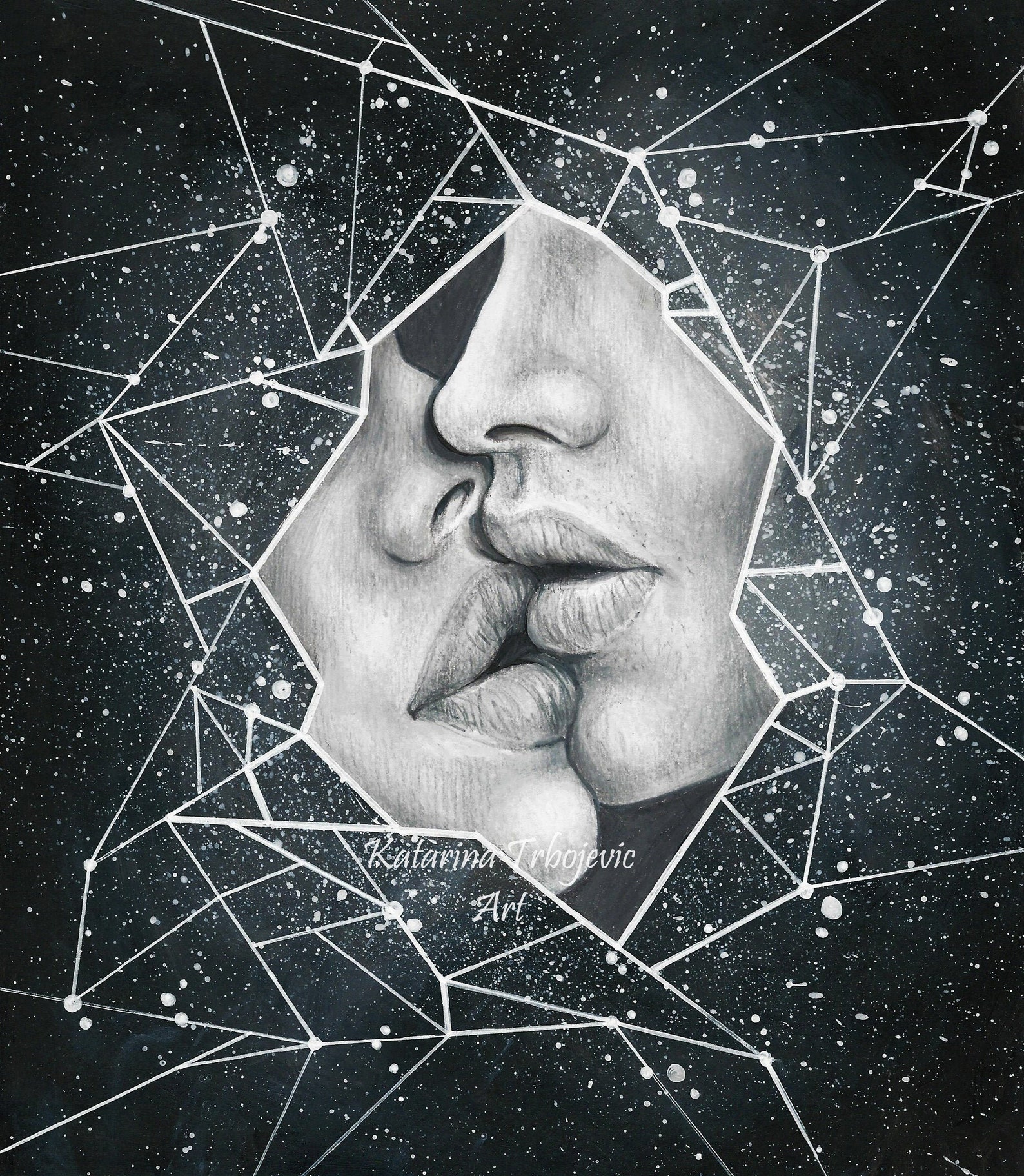 Couple Kissing Art Print Twin Flame Union Soulmate Love Etsy