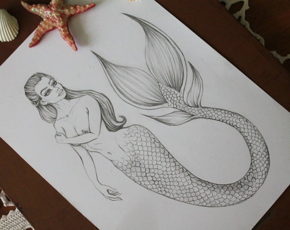 Original desnudo sirena lápiz dibujo fantasía mujeres grafito - Etsy España