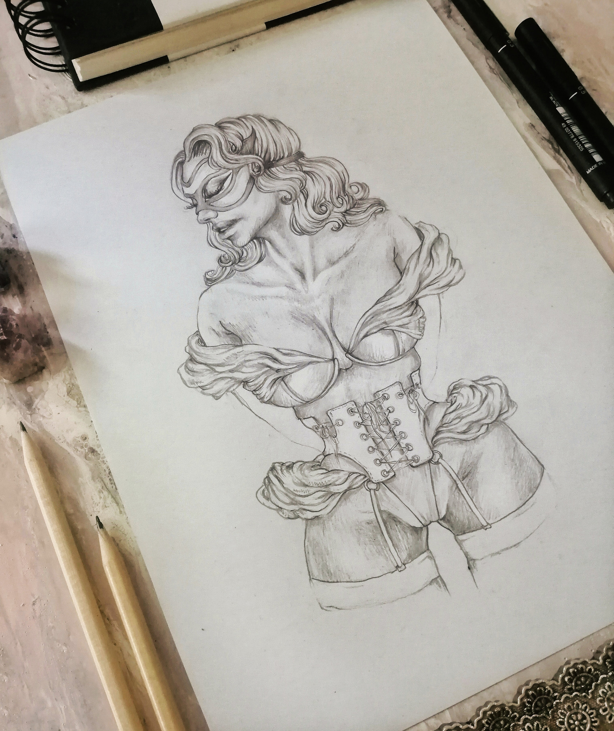Erotic girl in chain drawing
