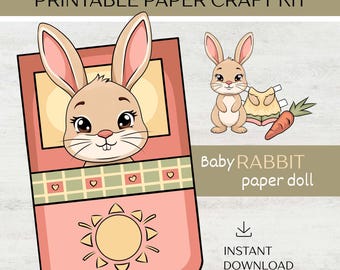 Zestaw do samodzielnego wykonania papierowej lalki w kształcie króliczka, zabawa przed snem, miniaturowa laleczka papierowa