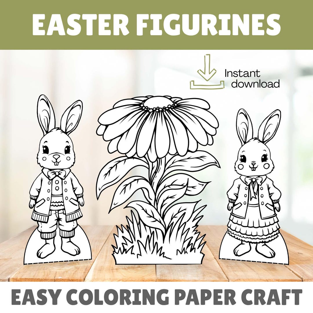 Easter Bunny Figurines - Easy Coloring Paper Craft for Kids, Printable ...