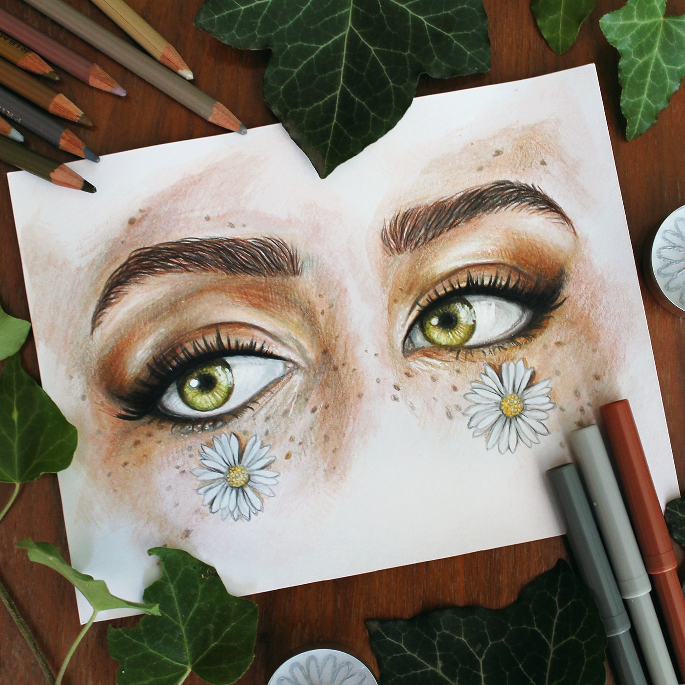 Watercolor Eyes Drawing Beautiful Big Green Eyes Artwork Etsy