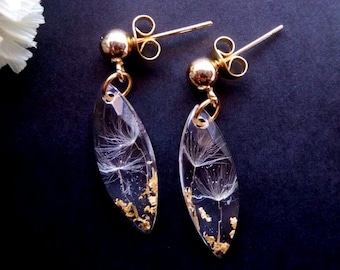 Wish Dandelion Resin Earrings With Gold Flakes