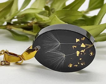 Dandelion Resin Necklace: Dried Flower & Gold Flake Jewelry