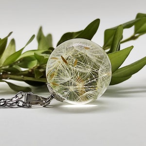 Real Dandelion Seed Necklace: Resin Wish Sphere Pendant