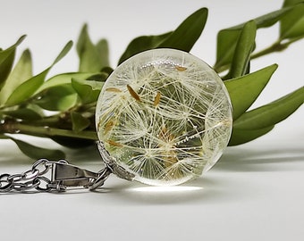 Real Dandelion Seed Necklace: Resin Wish Sphere Pendant