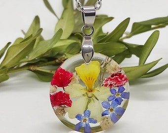 Pressed flower necklace, resin necklace, real flower necklace, dried flower jewelry