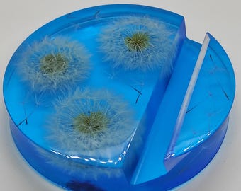 Blue Dandelion Phone Stand, Real Dandelion Resin Phone Holder, Handmade Cell Phone Dock, Desk Phone Stand, Nature Lover Gift, Office Decor