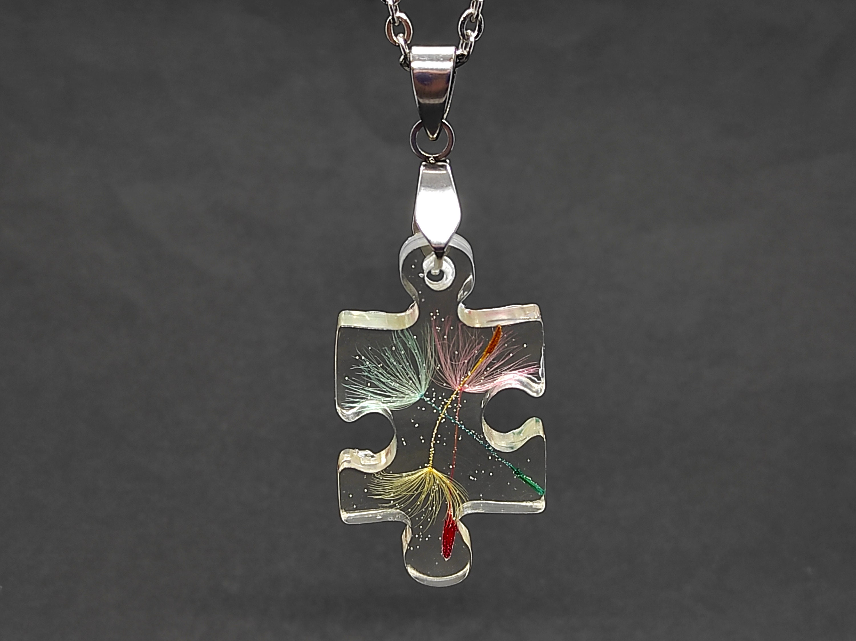 Autism Awareness Necklace Dandelion Pendant Puzzle Piece | Etsy