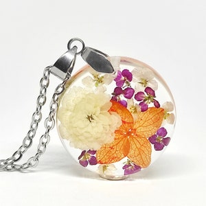 Pressed flower unique necklace, real wildflower jewelry, dried flowers terrarium resin pendant, botanical nature gift for her