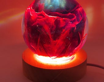 Mother’s Day Gift – Red Rose Night Light, Real Preserved Flower, 7cm Epoxy Sphere